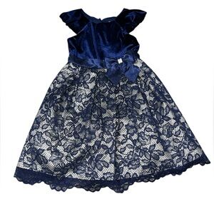 Jona Michelle Navy Velvet and Lace Kids Dress